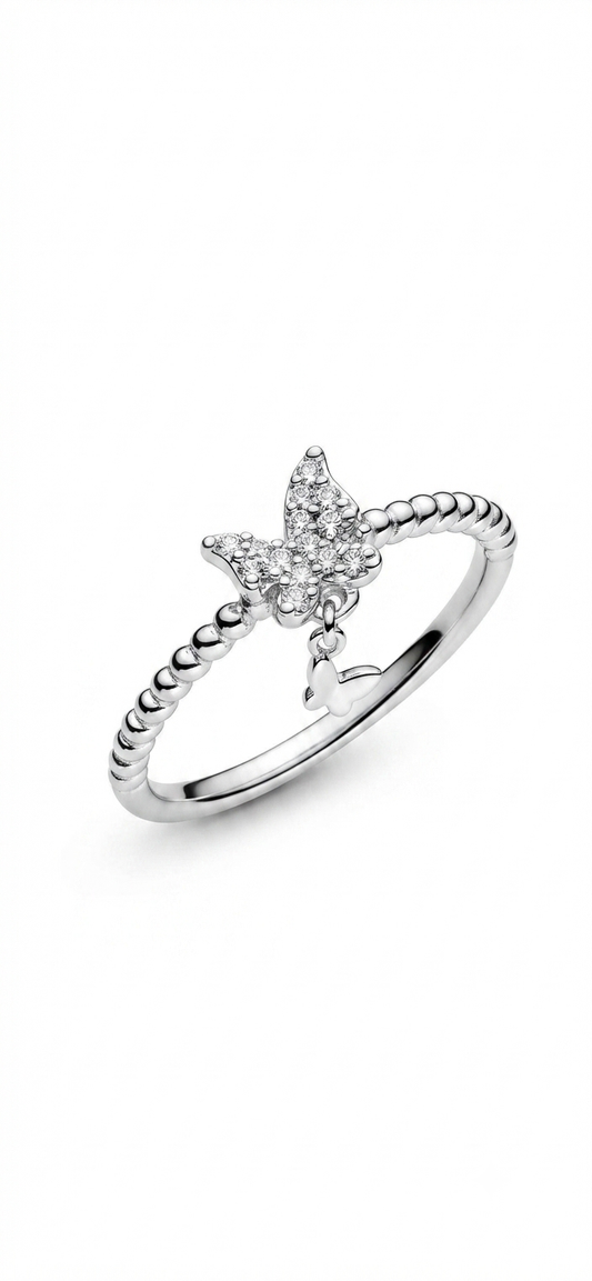 Silver Butterfly Dangle Charm Ring