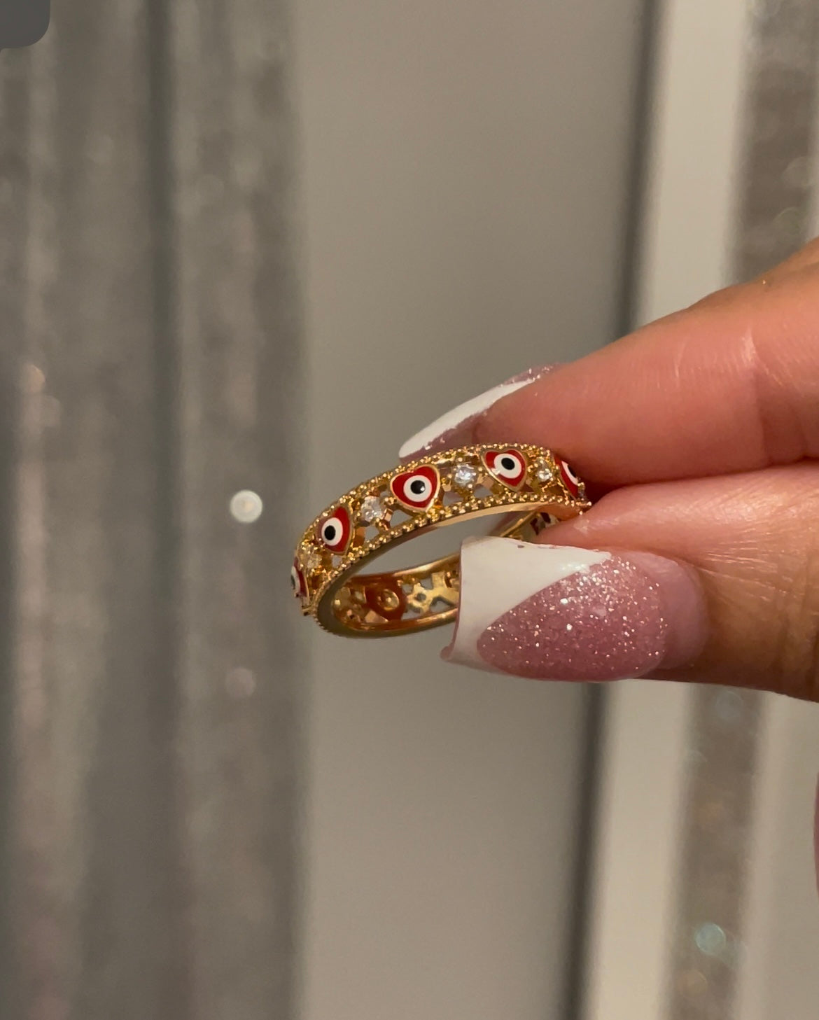 Heart Mal De Ojo Ring Red Evil Eye