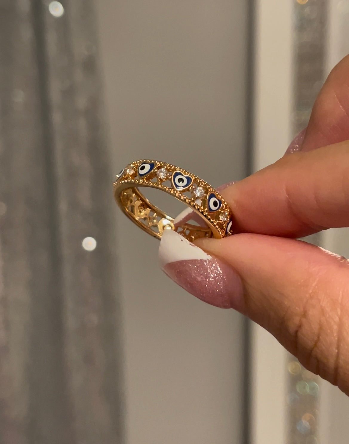 Heart Mal De Ojo Ring Blue Evil Eye