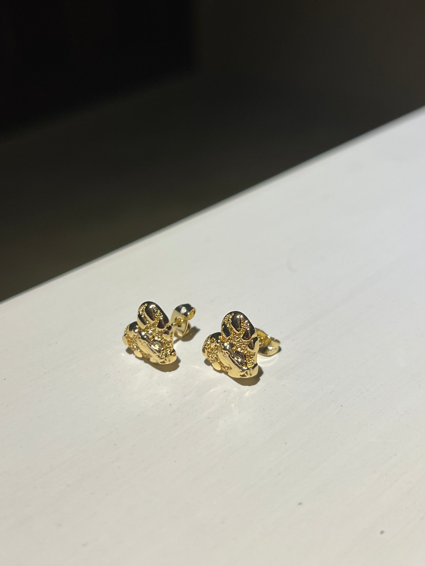 Heart Gold Nugget Earrings MEDIUM SIZE Gold Plated