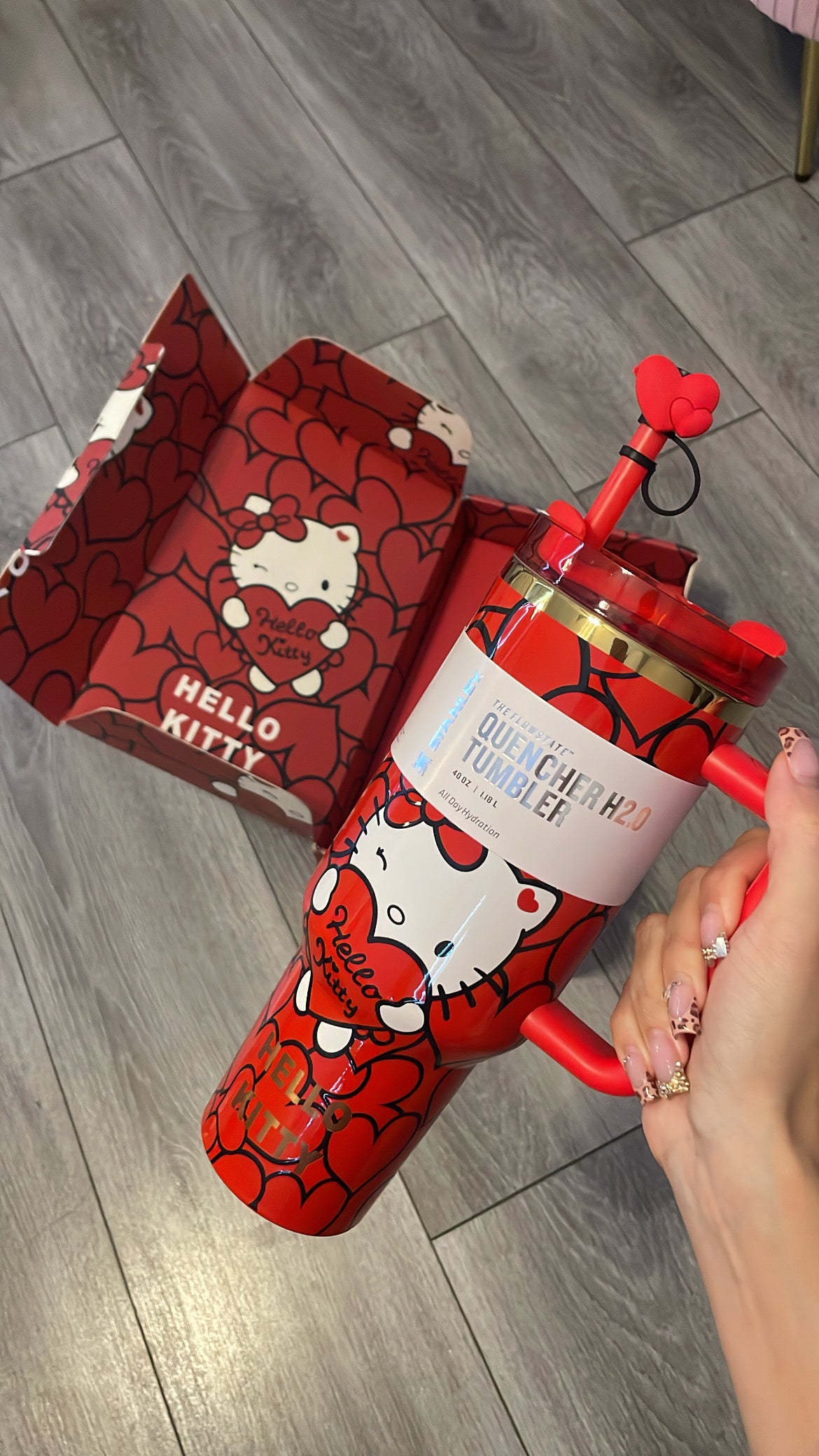 Kitty Hearts 40 Oz Tumbler Red