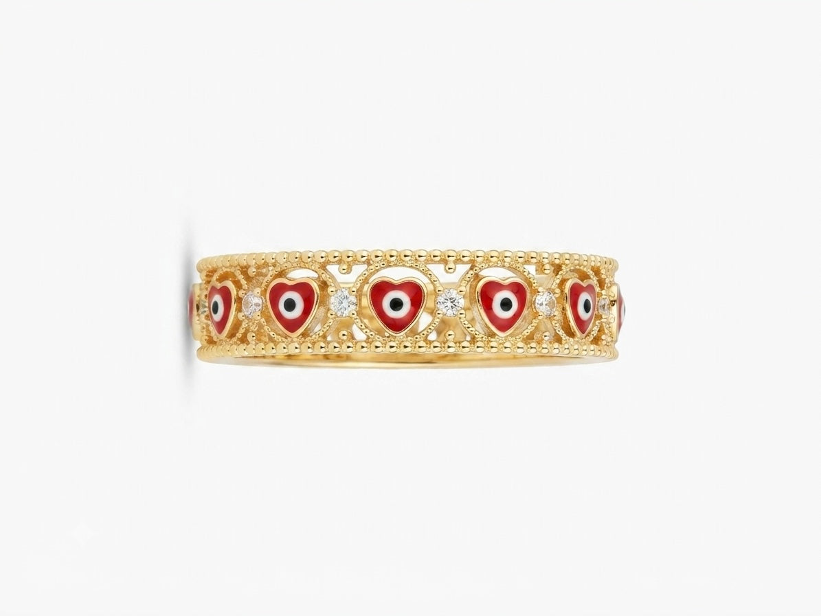 Heart Mal De Ojo Ring Red Evil Eye