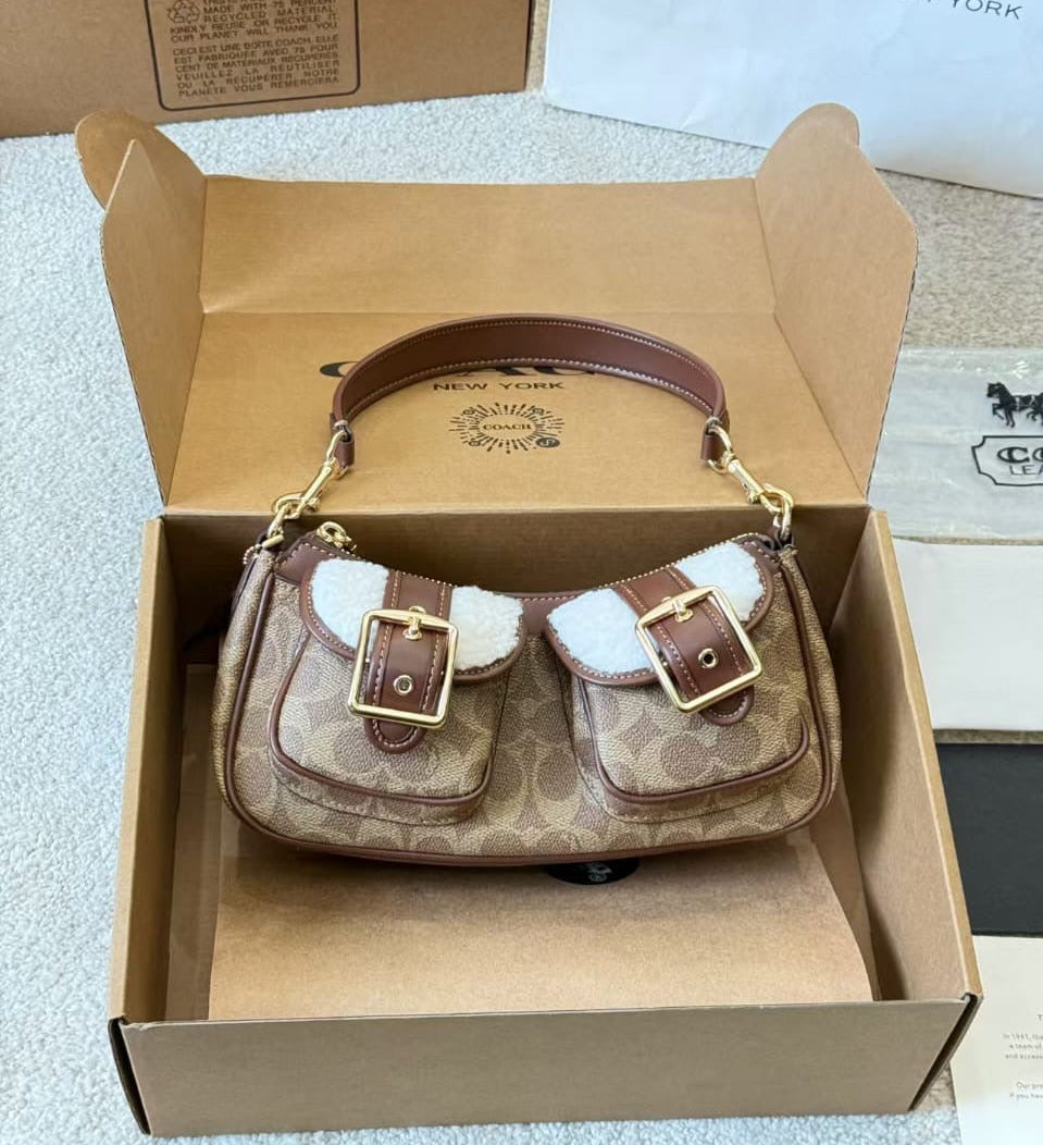 Brown Monogram Shearling Pocket Shoulder Bag Pre-Order