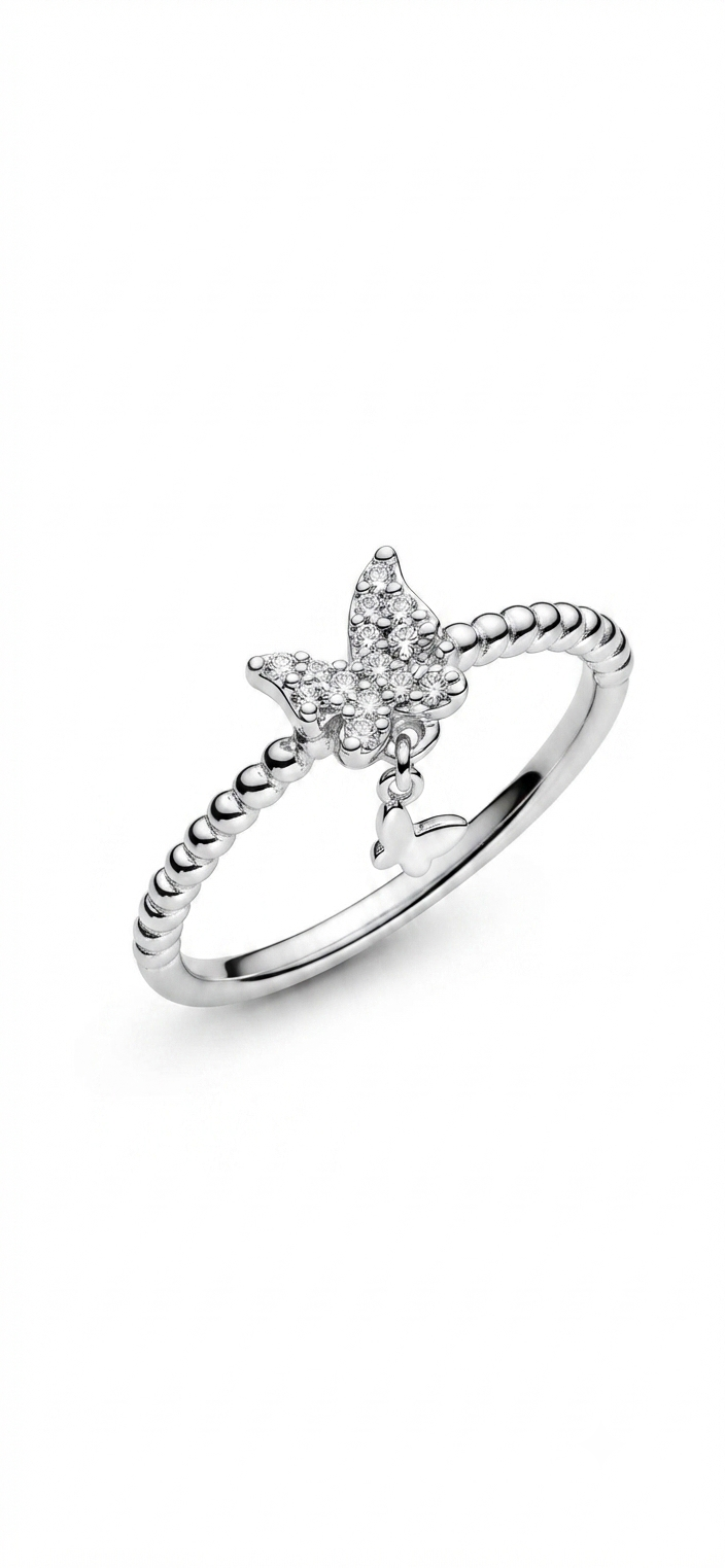 Silver Butterfly Dangle Charm Ring