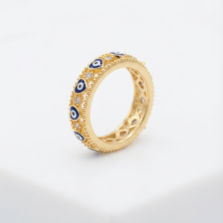 Heart Mal De Ojo Ring Blue Evil Eye