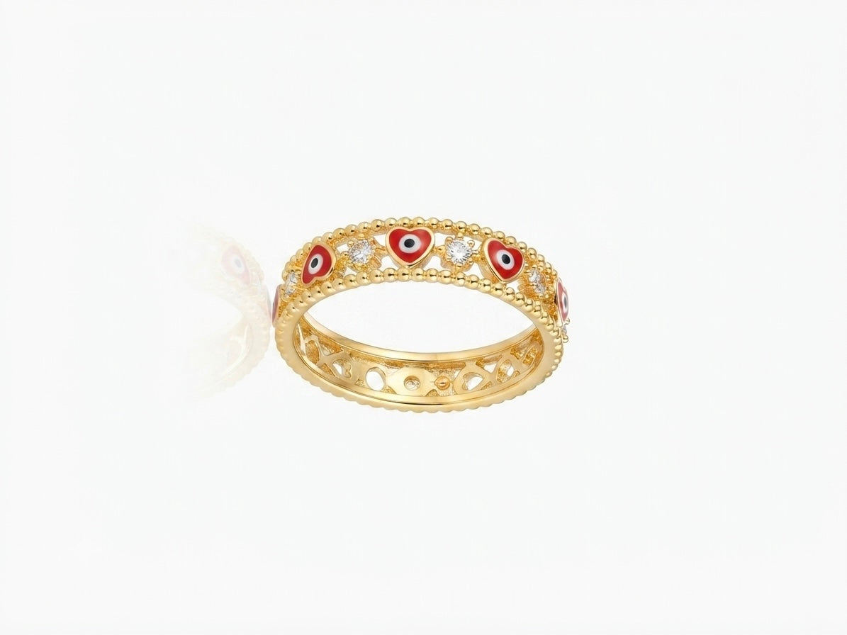 Heart Mal De Ojo Ring Red Evil Eye
