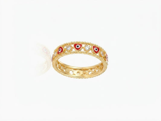 Heart Mal De Ojo Ring Red Evil Eye