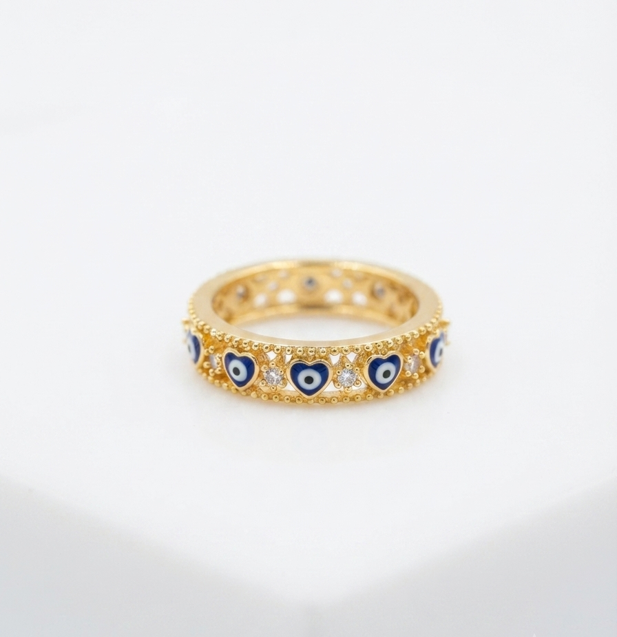 Heart Mal De Ojo Ring Blue Evil Eye