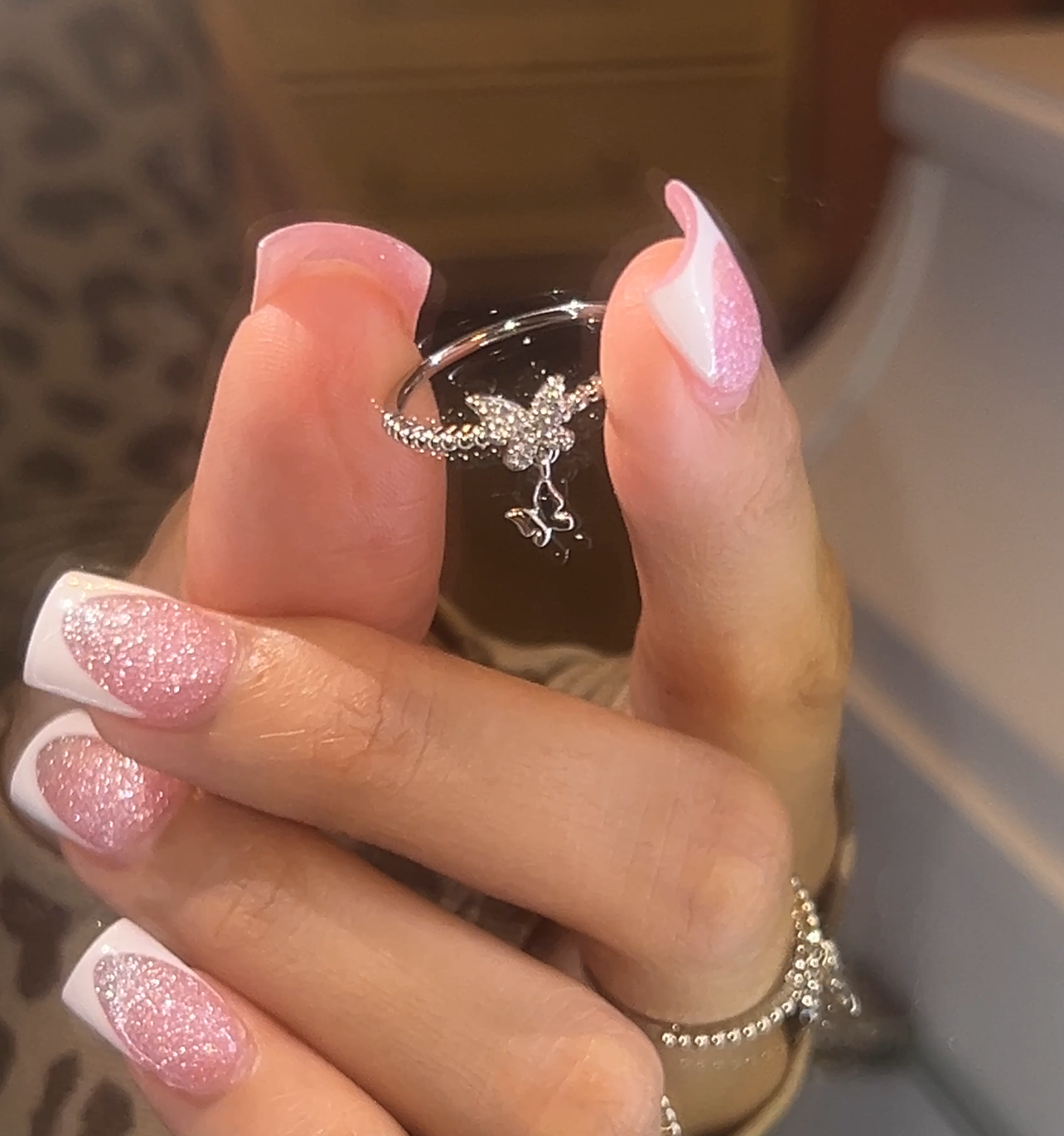 Silver Butterfly Dangle Charm Ring