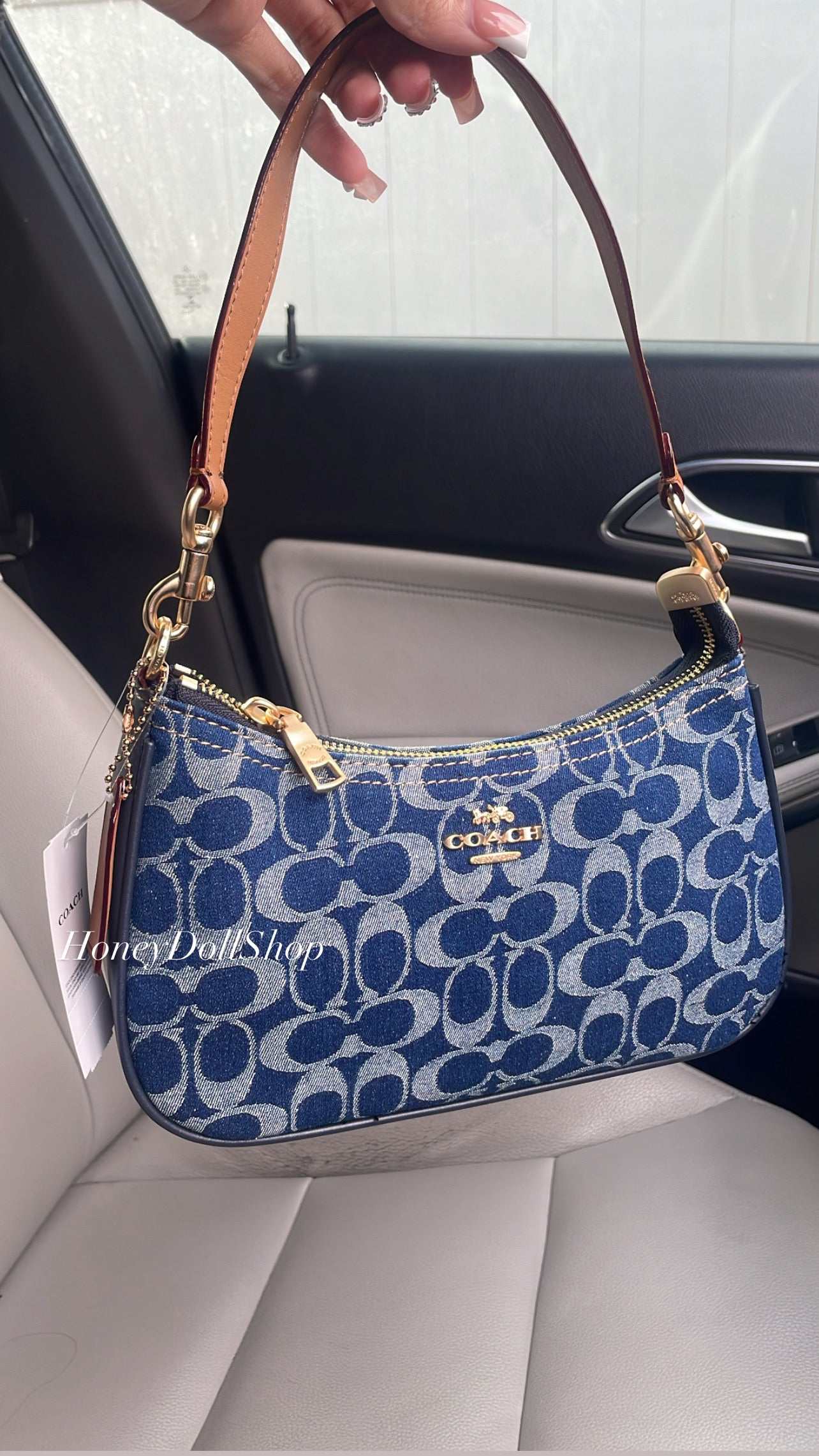 Blue Faux Denim Shoulder Purse