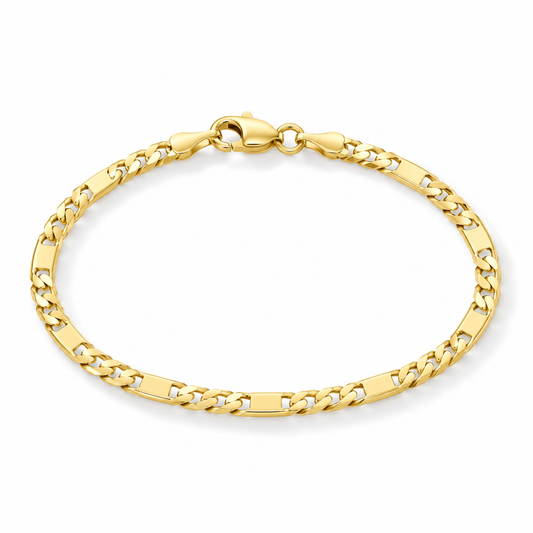 Gold Alternating Cuban Link Bar Bracelet