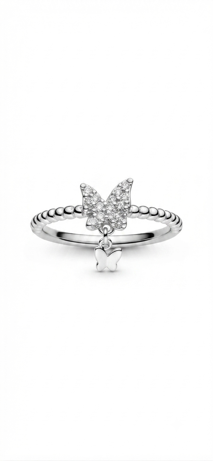 Silver Butterfly Dangle Charm Ring
