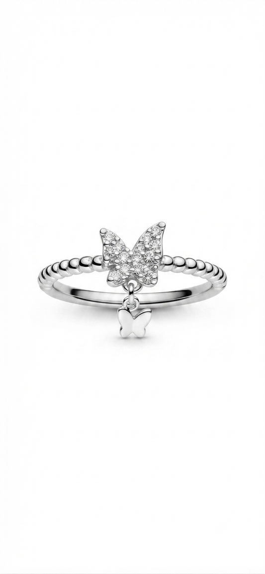 Silver Butterfly Dangle Charm Ring