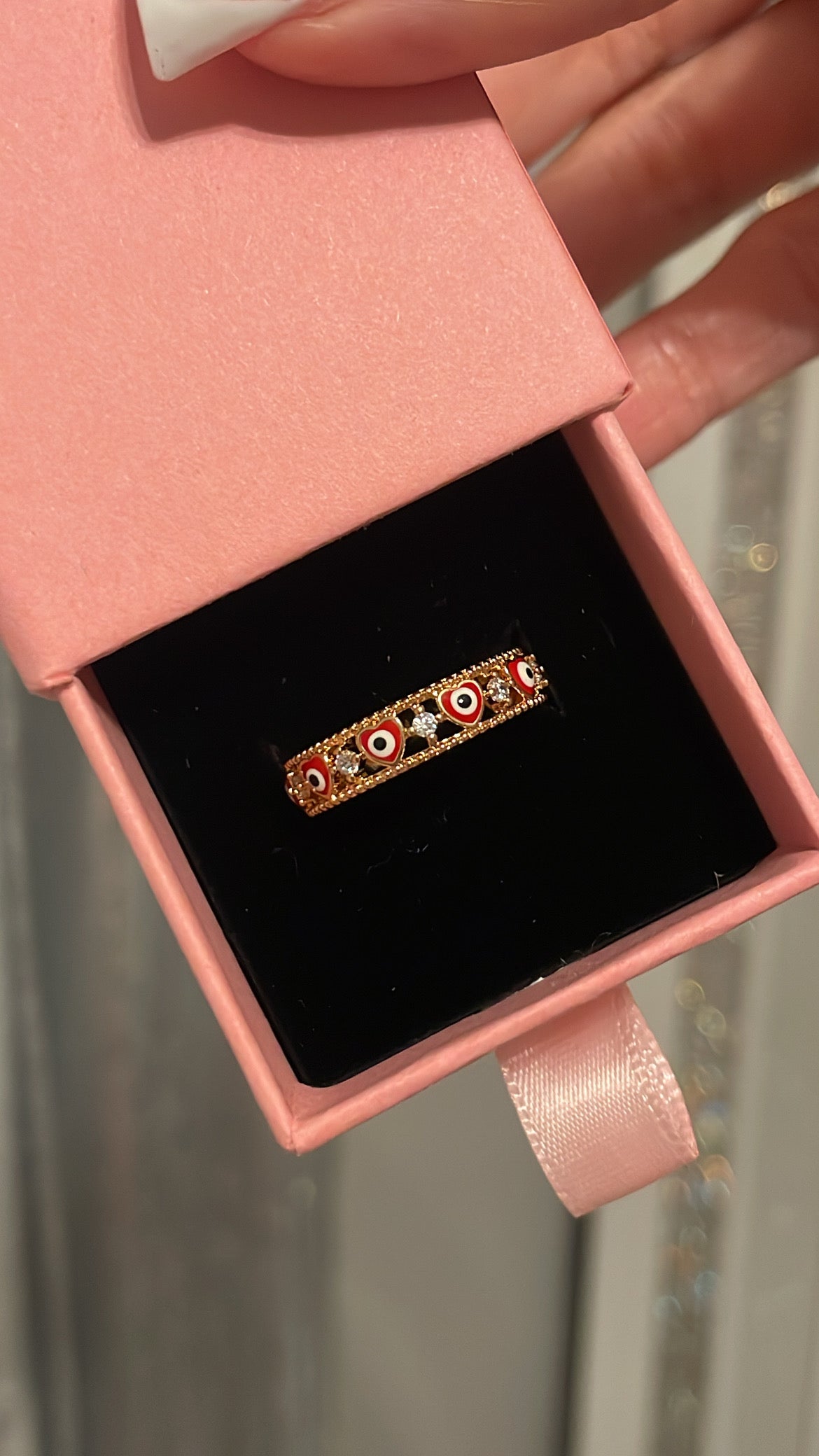 Heart Mal De Ojo Ring Red Evil Eye